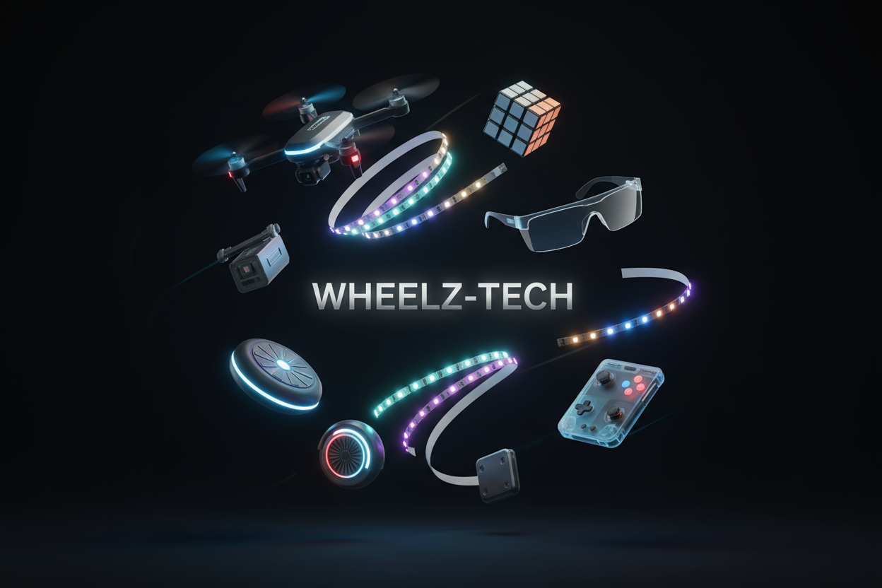 Merhaba benim wheelz-tech diye bir mağazam var küçük eğlenceli elektronik ürünler satılıyor neden wheelz-tech i tercih etmeliyim ile alakalı bir banner hazırlayacağım ban bunu hazırla ama üstünde metin olmasın şık olsun ve arka plan siyah rebkli olsun ve eğer yazı ekleyeceksen sadece Wheelz-Tech yazısı ekle başka eklemem